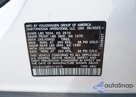 2024 Volkswagen Atlas Cross Sport 2.0T Se W/Technology z USA, uszkodzony, nr VIN 1V2JE2CA8RC212273